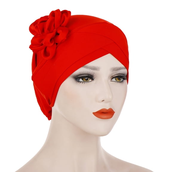 MSJUHEG Head Scarves for Chemo,Turbans for Women,Hair Scarf,Chemo Headwear for Women,Head Wraps for Women,Eid Al Fitr Side Flower Headband Hat Headband Red One Size