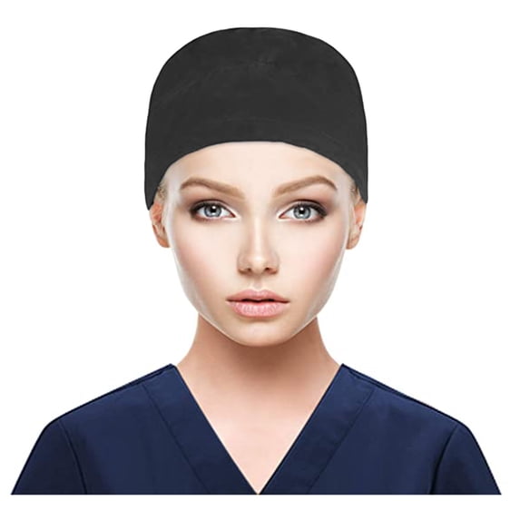 MSJUHEG Headband Hats for Women Hats for Men Scrub Cap With Buttons Bouffant Hat With Sweatband for Womens And Mens Beach Hats for Women Fascinators Hats for Women Polyester 1PC Hat Black One Size