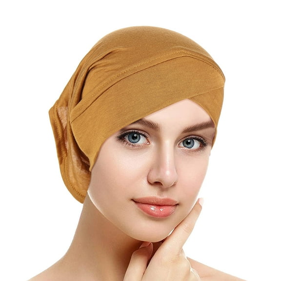 MSJUHEG Headbands for Women,Tie Headband,Wire Headband,Boho Bandeau,Thick Headbands for Women,Head Hat Cap Hair Cover Wrap Headwear Muslim Turban Cap Yellow One Size