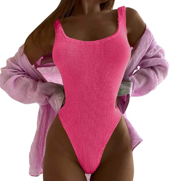 MSJUHEG High Cut,Bathing Suit Monokini,Full Coverage Slimming Swimwear,Short Sleeve Bathing Suit,High Waist Bathing Suit,Ruched Monokinis,Tie Side Pink XL