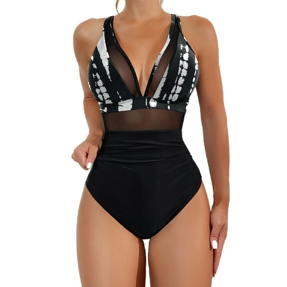 MSJUHEG High Waisted Bathing Suit,High Cut,Women's One-piece Swimsuits,Ruched Monokinis,Hollow Monokini Swimwear,Monokini Swimsuits for Women,V Neck White S