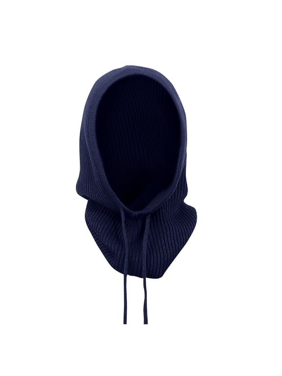 Hooded Scarf Hat Knit Balaclava Women Beanie Skull Cap with Drawstring Warm Winter Hats for Women Men for Fall Winter Outdoor Sports Activities Blue One Size
