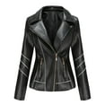 thumbnail image 1 of MSJUHEG Jackets For Women Leather Jacket New Ladies Slim Leather Stand-Up Collar Zipper Stitching Solid Color Jacket Leather Jacket Women Black L, 1 of 8