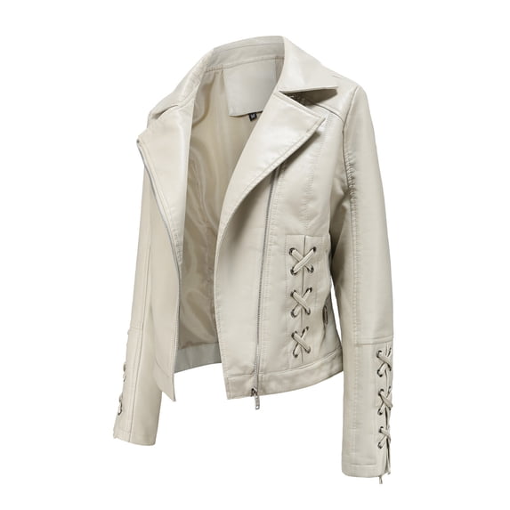 MSJUHEG Jackets For Women Leather Jacket Women High-Quality Zipper Casual Leather Soft Motorcycle Leather Jacket Coat Leather Jacket Women Beige Xxxl