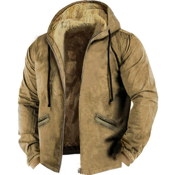 MSJUHEG Jackets for Men Winter Coats for Men's Color Matching Hooded Cotton Jacket with Zipper Leather Jacket Men Bomber Jacket Men Coffee 5xl