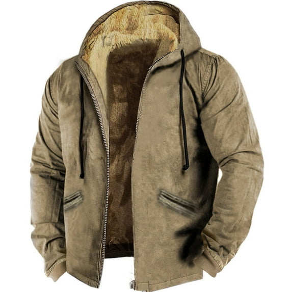 MSJUHEG Jackets for Men Winter Coats for Men's Color Matching Hooded Cotton Jacket with Zipper Leather Jacket Men Bomber Jacket Men Khaki S