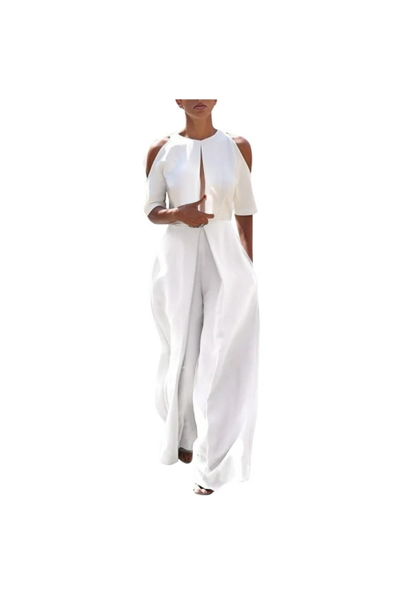 Jumpers for Women,One Piece Jumpsuits for Women,Beach Outfits for Women,Petite Jumpsuits for Women,Solid Color Jumpsuit Off The Shoulder Jumpsuit,Jumpsuit Scrubs for Women White L