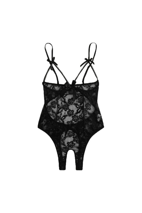 Jumpsuits For Women One Piece Jumpsuit Women Bow Lace Hollow Open Crotch Teddy Bodysuit Backless Jumpsuit Shapewear Bodysuit Black L