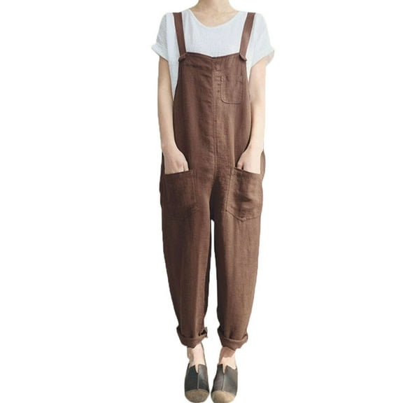 MSJUHEG Jumpsuits For Women One Piece Jumpsuits For Women Women Sleeveless Dungarees Loose Long Playsuit Party Jumpsuit Womens Jumpsuit Brown M
