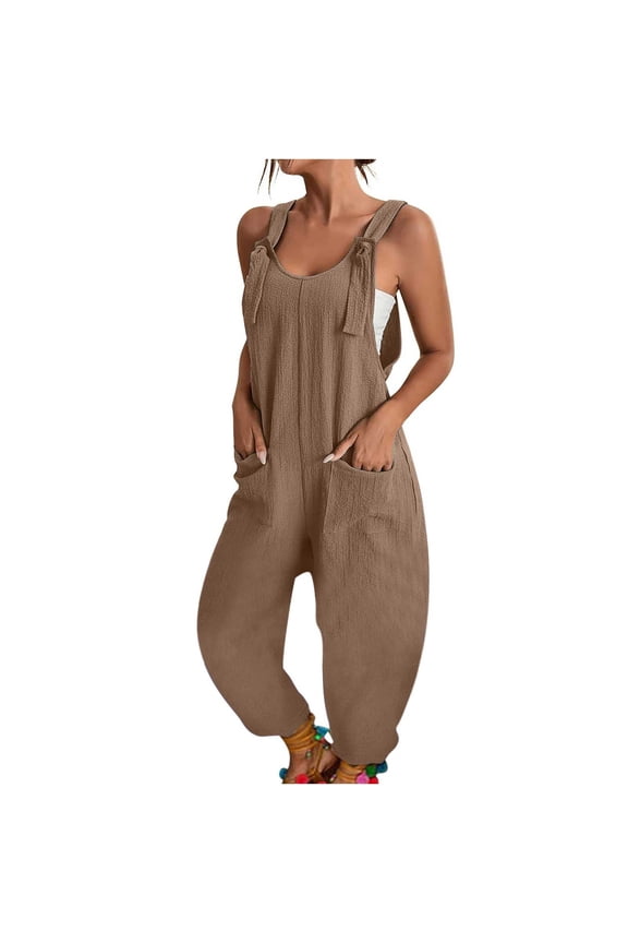 Jumpsuits For Women One Piece Jumpsuits For Women Women U Neck Sleeveless Jumpsuits Spaghetti Strap Baggy Overalls Harem Pants With Pocket Womens Jumpsuit Khaki S