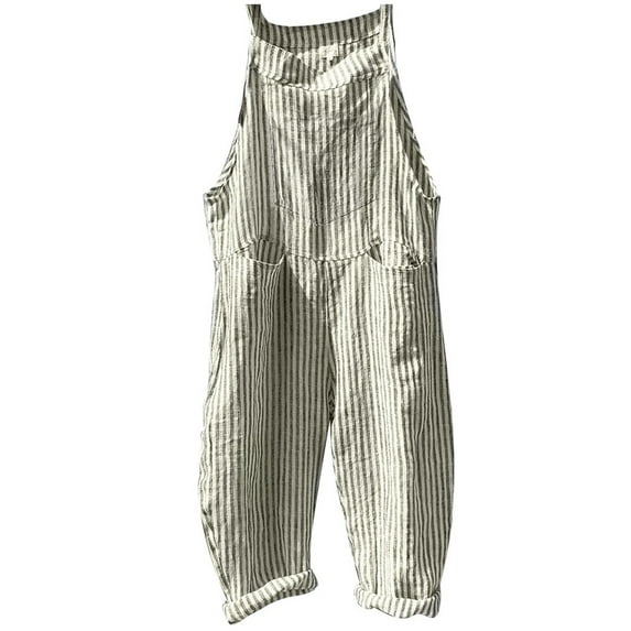 MSJUHEG Jumpsuits For Women Dressy Cargo Pants Women Fashion Women Pocket Bandage Sleeveless Jumpsuit Stripe Bodysuit Playsuit Romper Jumpsuit Green M