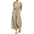 thumbnail image 1 of MSJUHEG Jumpsuits For Women Dressy Joggers For Women Women'S Solid Color High Waist Short Sleeve Showing Thin Trousers Women'S Fashion Casual Loose Type Jumpsuit Jumpsuit Beige L, 1 of 5