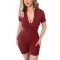 thumbnail image 1 of MSJUHEG Jumpsuits For Women Dressy Long Sleeve Bodysuit Women'S Short Sleeve Jumpsuit Bodysuit Bodycon Shorts Solid Color Stretchy Onesie Romper Jumpsuit Red 2 L, 1 of 6