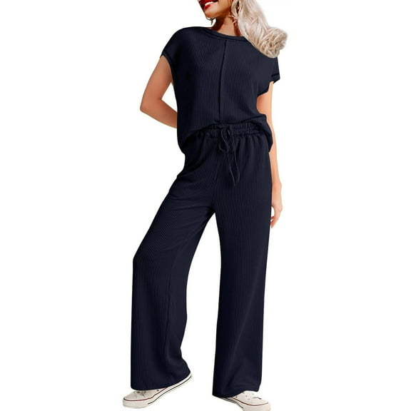 MSJUHEG Jumpsuits for Women,Jogging Suits for Women Plus Size,Lounge Sets for Women,2 Piece Outfits Sets Cap Sleeve Pullover Tops,Matching Sets Women Clothing,Track Suits for Women Set Blue M