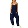 thumbnail image 1 of MSJUHEG Jumpsuits For Women One Piece Jumpsuits For Women Jumpsuit Spaghetti Straps Wide Leg Romper V Neck Spaghetti Straps Romper Sleeveless Long Jumpsuit Womens Jumpsuit Dark Blue S, 1 of 7