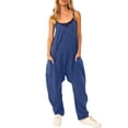 thumbnail image 1 of MSJUHEG Jumpsuits For Women One Piece Jumpsuits For Women Jumpsuit Spaghetti Straps Wide Leg Romper V Neck Spaghetti Straps Romper Sleeveless Long Jumpsuit Womens Jumpsuit Blue L, 1 of 8