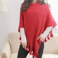 thumbnail image 1 of MSJUHEG Kimonos,Poncho Sweater Women,Cape Coat,Shawl Wraps,Wrap Cardigan,Cape Fringe Horn Buckle Irregular Double Fringe Cape Warm and Thick Red One Size, 1 of 7