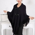 thumbnail image 1 of MSJUHEG Kimonos,Poncho Sweater Women,Cape Coat,Shawl Wraps,Wrap Cardigan,Cape Fringe Horn Buckle Irregular Double Fringe Cape Warm and Thick Black A, 1 of 7