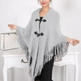 thumbnail image 1 of MSJUHEG Kimonos,Poncho Sweater Women,Cape Coat,Shawl Wraps,Wrap Cardigan,Cape Fringe Horn Buckle Irregular Double Fringe Cape Warm and Thick Gray A, 1 of 7