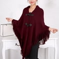 thumbnail image 1 of MSJUHEG Kimonos,Poncho Sweater Women,Cape Coat,Shawl Wraps,Wrap Cardigan,Cape Fringe Horn Buckle Irregular Double Fringe Cape Warm and Thick Red A, 1 of 4