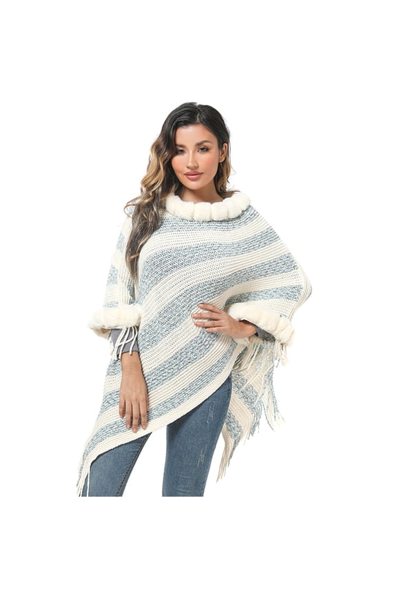 Kimonos,Poncho Sweater Women,Cape Coat,Shawl Wraps,Wrap Cardigan,Loose Thickened Shawl Coat Faux Plush Collar Scarf Wrap Blue One Size
