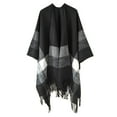 thumbnail image 1 of MSJUHEG Kimonos,Poncho Sweater Women,Cape Coat,Shawl Wraps,Wrap Cardigan,Stripe Blocking Autumn Winter Windproof Warm Cloak Shawl Cardigan Shawl Black One Size, 1 of 2