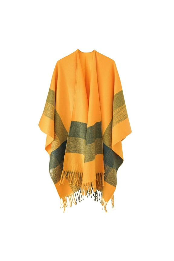 Kimonos,Poncho Sweater Women,Cape Coat,Shawl Wraps,Wrap Cardigan,Stripe Blocking Autumn Winter Windproof Warm Cloak Shawl Cardigan Shawl Yellow One Size