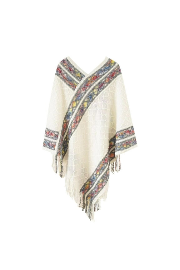 Kimonos,Poncho Sweater Women,Cape Coat,Shawl Wraps,Wrap Cardigan,Vintage Exotic Winter Warm Pullover Tassel Shawl On Various Occasions White One Size