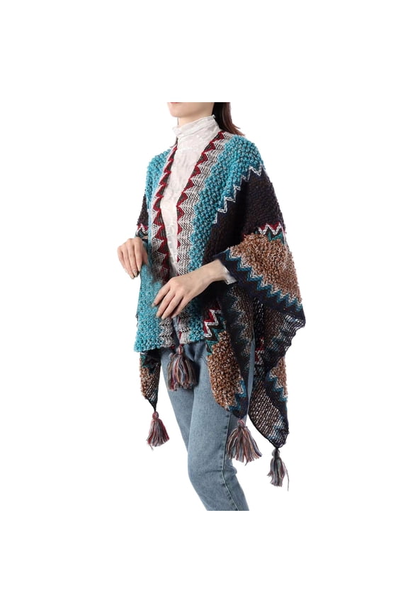 Kimonos for Women,Poncho Sweater Women,Cape Coat for Women,Shawl Wraps for Women,Wrap Cardigan,Nationl Colourful Splice Poncho Knitted Shawl Scarf Sky Blue A