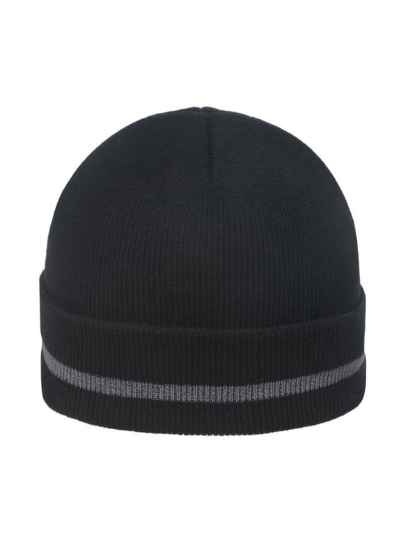 Knit Hat Adult Safety Beanies Hats Warm Winter Knit Caps with Reflective Stripes for Outdoor Work for Men Women Unisex Black One Size