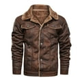 thumbnail image 1 of MSJUHEG Leather Jacket Mens Winter Coats Turtleneck Long Sleeve Men'S Autumn Winter Vintage Turn-Down Collar Solid Imitation Leather Coat Hoodie Brown Xl, 1 of 5