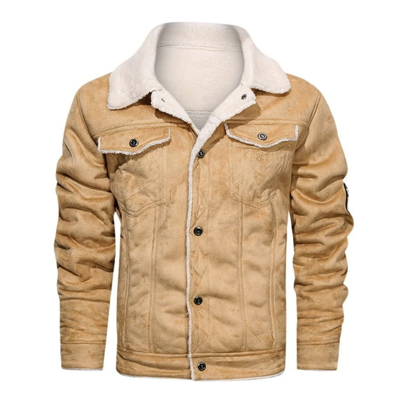 MSJUHEG Leather Jacket Mens Winter Coats Turtleneck Long Sleeve Men'S Autumn Winter Vintage Turn-Down Collar Solid Imitation Leather Coat Hoodie Khaki L