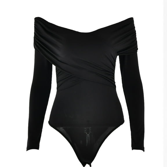 MSJUHEG Long Sleeve Body Suits Womens,Womens Jumpsuits,Shorts Bodysuit for Women,Going Out Tops for Women,Off The Shoulder Bodysuit Slimming Body Suit Tops,Jumpsuit for Women Black S