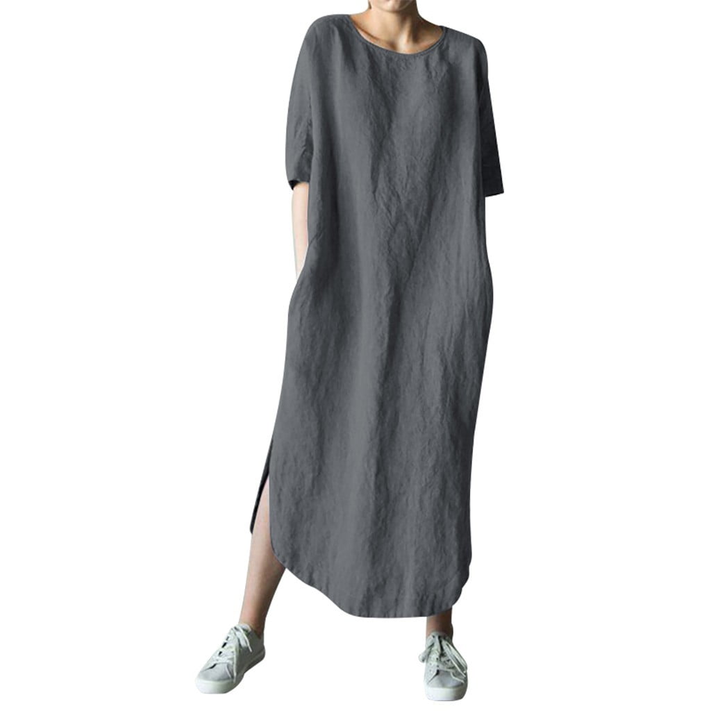 knee length dresses for ladies Women's Long Sleeve Linen Button Down Midi Dress