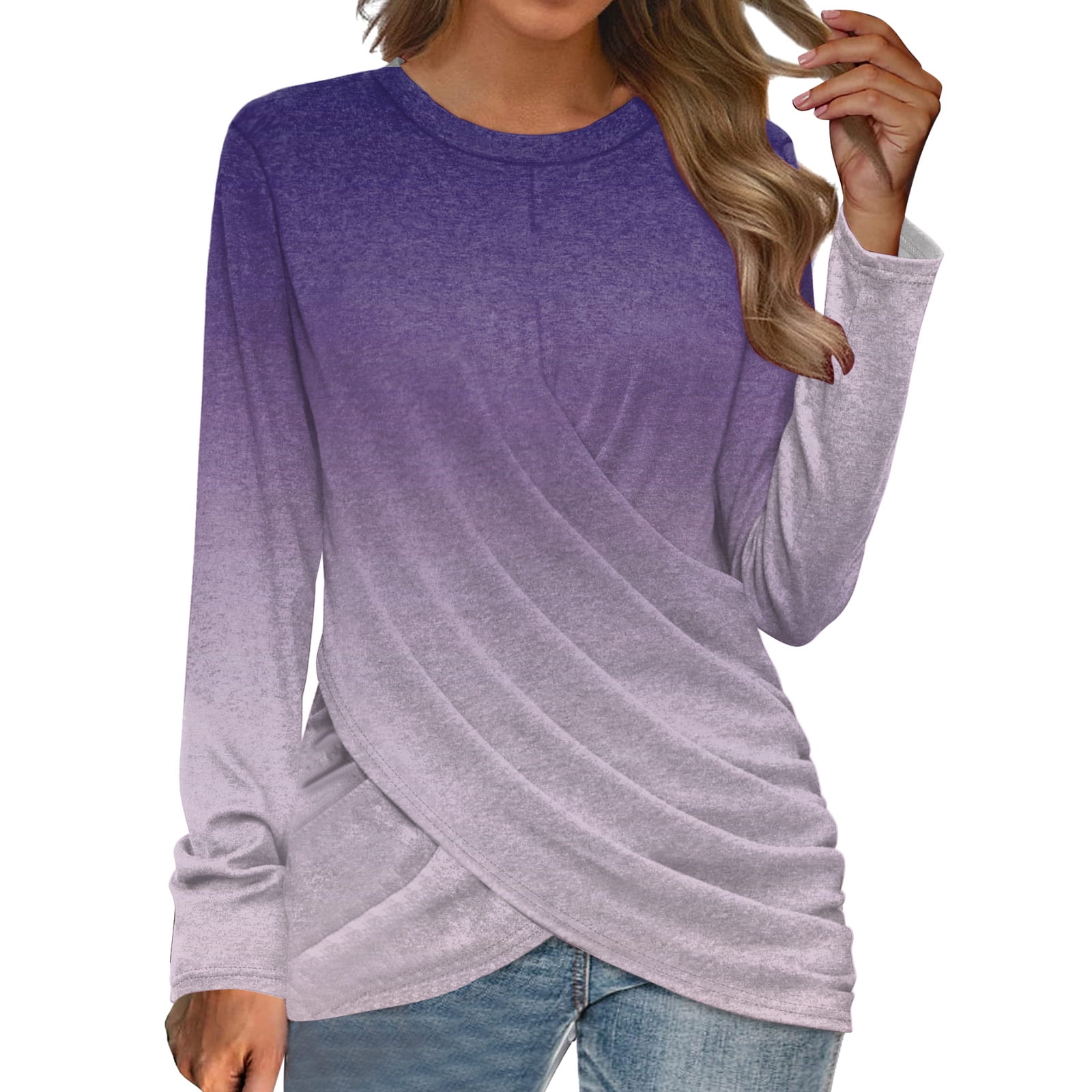 Sieanear Women's Long Sleeve Twist Knot Tunic Top - Casual Blouse In Cyan Blue, Medium