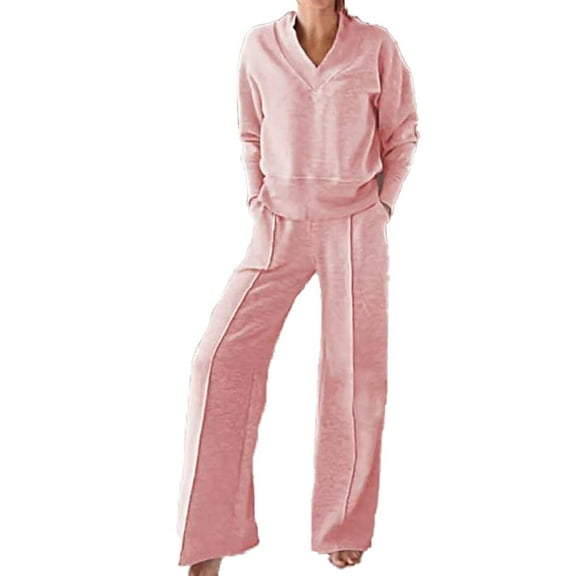 MSJUHEG Long Sleeve Workout Set,Jumpsuits for Women,Matching Sweat Sets for Women,Tracksuit for Women,Two Piece Outfits Sweatsuit Set Wide Leg Set,Wide Leg Jumpsuits for Women Red 2 M