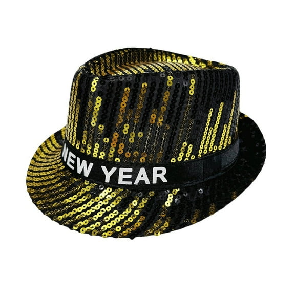MSJUHEG Mardi Gras Hat,sequin Fedora Hat,cowboy Hat,men's and Women's Multi Color Sequins New Year's Jazz Hat Bucket Hat Sequin Hat,mardi Gras Accessories Goldone Size