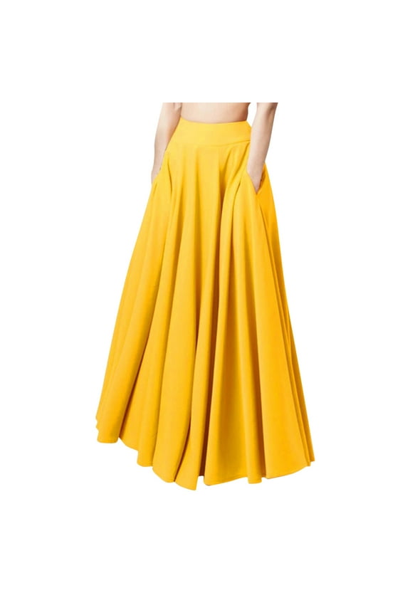 Maxi Skirt Skirts for Women Yellow Dress Women Long Skirts for Women Maxi Skirts for Women Polyester Spandex Yellow L
