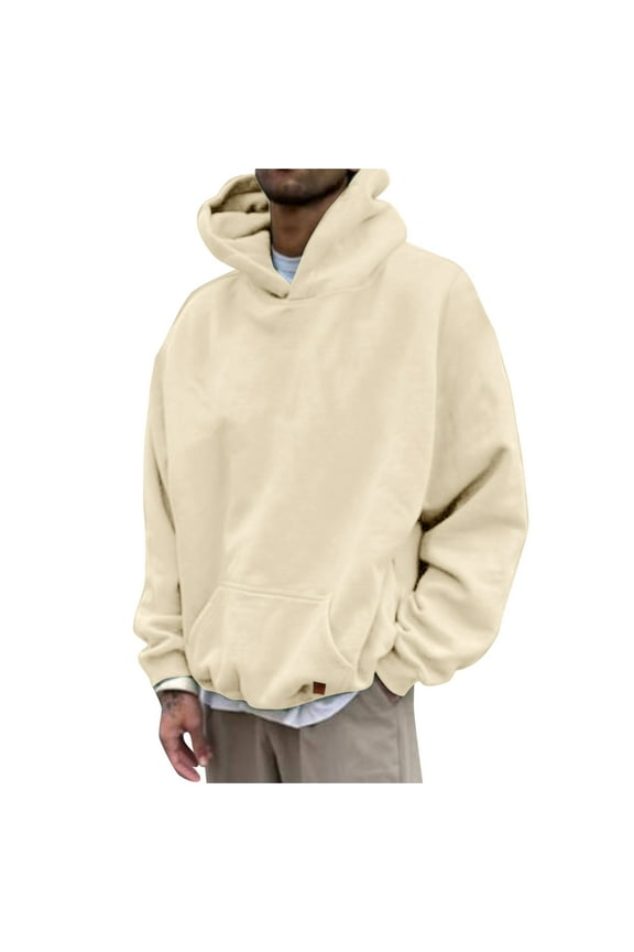 Mens Hoodies Hoodies Hoodie Round Neckline Long Sleeve Pullover Mens Autumn And Winter Casual Loose Solid Hooded Sweater Top Hoodies For Men Hoodies For Guys Beige L