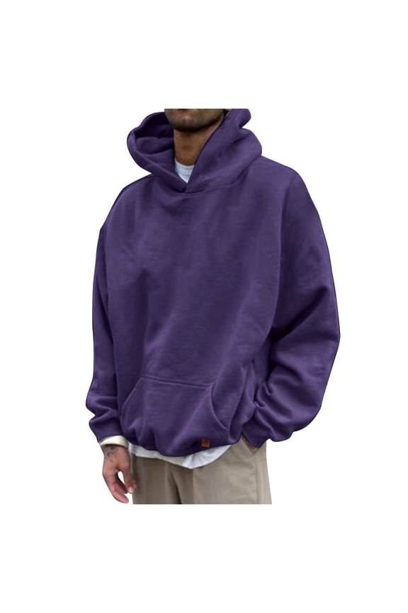 Mens Hoodies Hoodies Hoodie Round Neckline Long Sleeve Pullover Mens Autumn And Winter Casual Loose Solid Hooded Sweater Top Hoodies For Men Hoodies For Guys Purple L