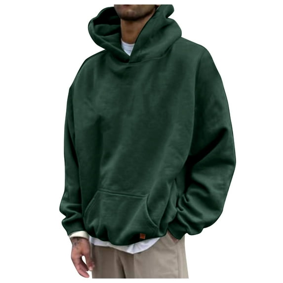 MSJUHEG Mens Hoodies Hoodies Hoodie Round Neckline Long Sleeve Pullover Mens Autumn And Winter Casual Loose Solid Hooded Sweater Top Hoodies For Men Hoodies For Guys Green L