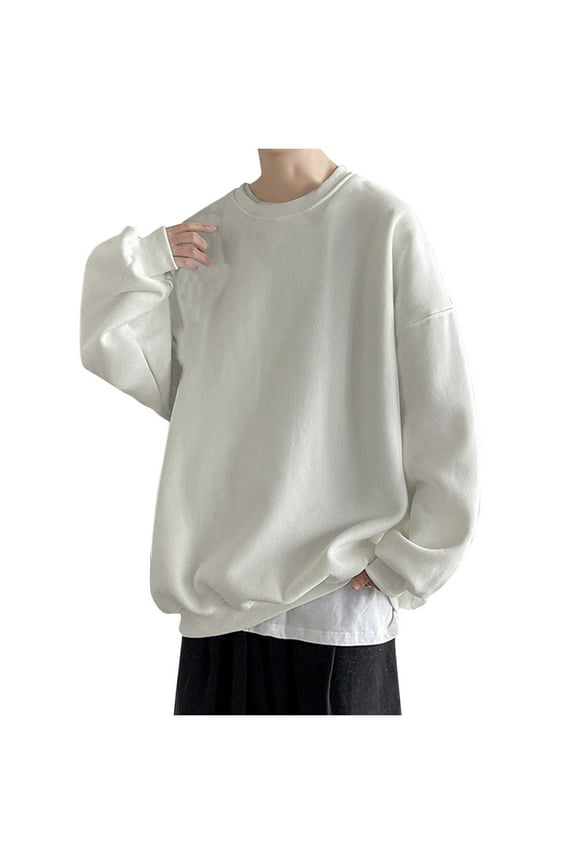 Mens Hoodies Hoodies Hoodie Round Neckline Long Sleeve Pullover Solid Dropped Shoulder Sleeve Tops Round Neck Sweatshirt Blouse Hoodies For Men Hoodies For Guys White Xxxxxl