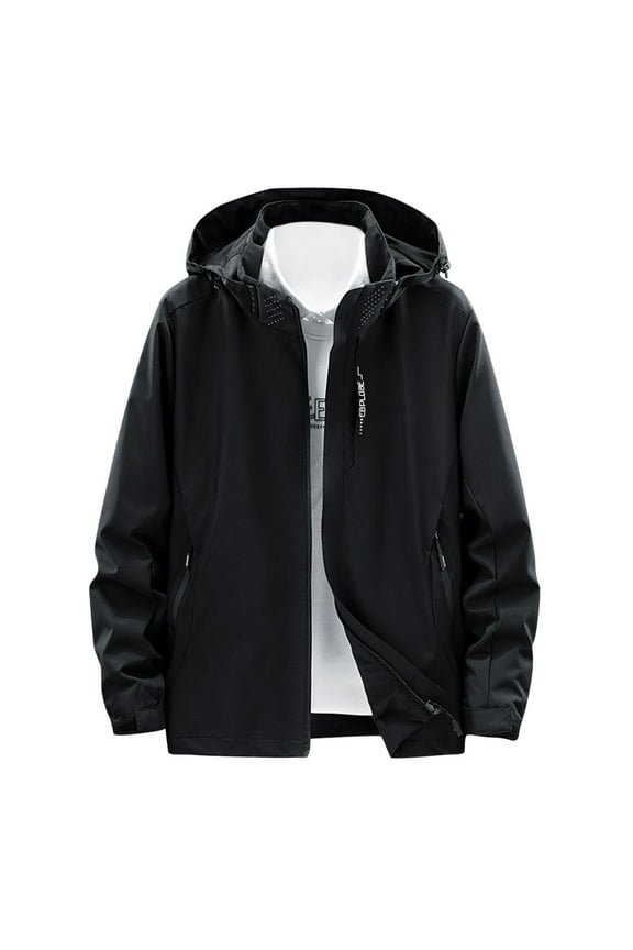 Mens Hoodies Hoodies Round Neckline Long Sleeve Detachable Hood Long Sleeve Zipper Pocket Coat Jacket Hiking Waterproof Windbreaker Hoodies For Men Hoodies For Guys Black L