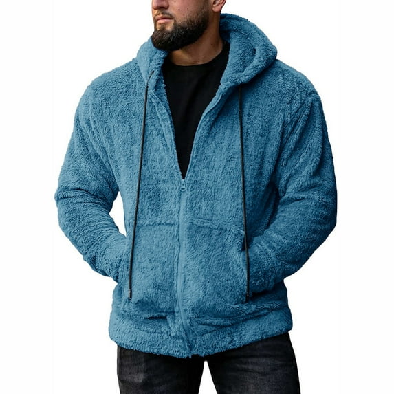 MSJUHEG Mens Hoodies Hoodies Round Neckline Long Sleeve Zip-Up Men Pullover Hoodie Zip Fleece Sweatshirt Hooded Winter Warm Outwear Pocket Coat Hoodies For Men Hoodies For Guys Blue M