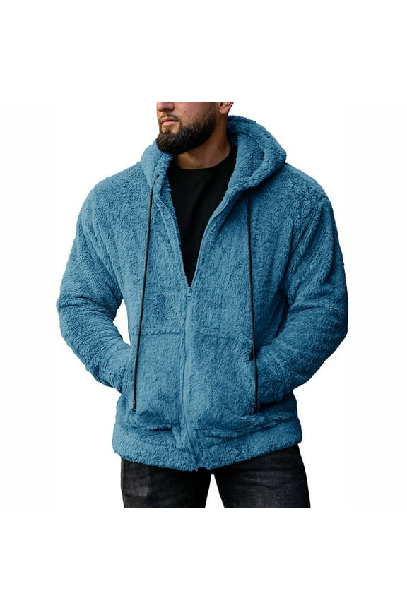 Mens Hoodies Hoodies Round Neckline Long Sleeve Zip-Up Men Pullover Hoodie Zip Fleece Sweatshirt Hooded Winter Warm Outwear Pocket Coat Hoodies For Men Hoodies For Guys Blue L