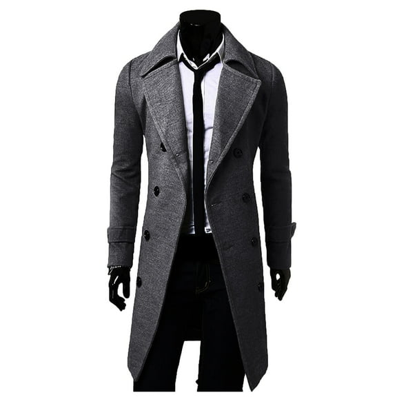 MSJUHEG Mens Jacket Mens Winter Coats Round Neckline Long Sleeve Winter Men Slim Stylish Trench Coat Double Breasted Long Jacket Trenchcoat Women'S Gray Xl