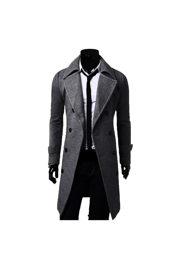 Mens Jacket Mens Winter Coats Round Neckline Long Sleeve Winter Men Slim Stylish Trench Coat Double Breasted Long Jacket Trenchcoat Women'S Gray Xl