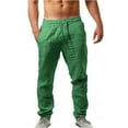 thumbnail image 1 of MSJUHEG Mens Pants Work Pants For Men Elastic Pants Solid Color Breathable Cotton Linen Loose Pants Cargo Pants For Men Green L, 1 of 3