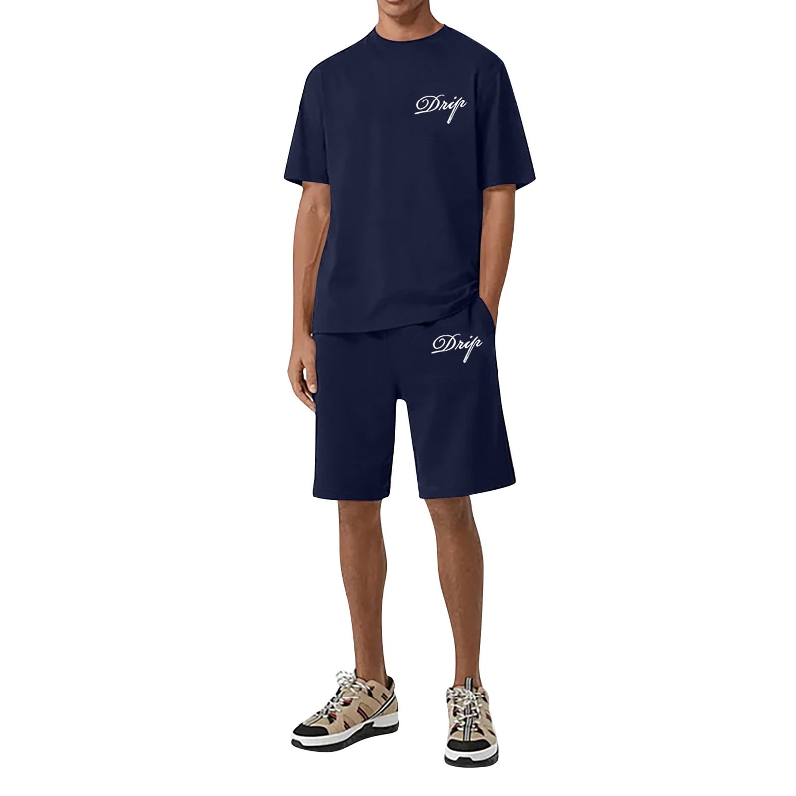 MSJUHEG Mens Shorts Mens Long Sleeve Tee Shirts Men Summer Fashion 2Piece ONeck Short Sleeve