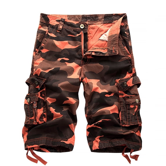 MSJUHEG Mens Shorts Men'S Shorts Loose Work Clothes Camouflage Shorts Large Multi Pocket Five Point Pants Shorts Men Watermelon Red 29